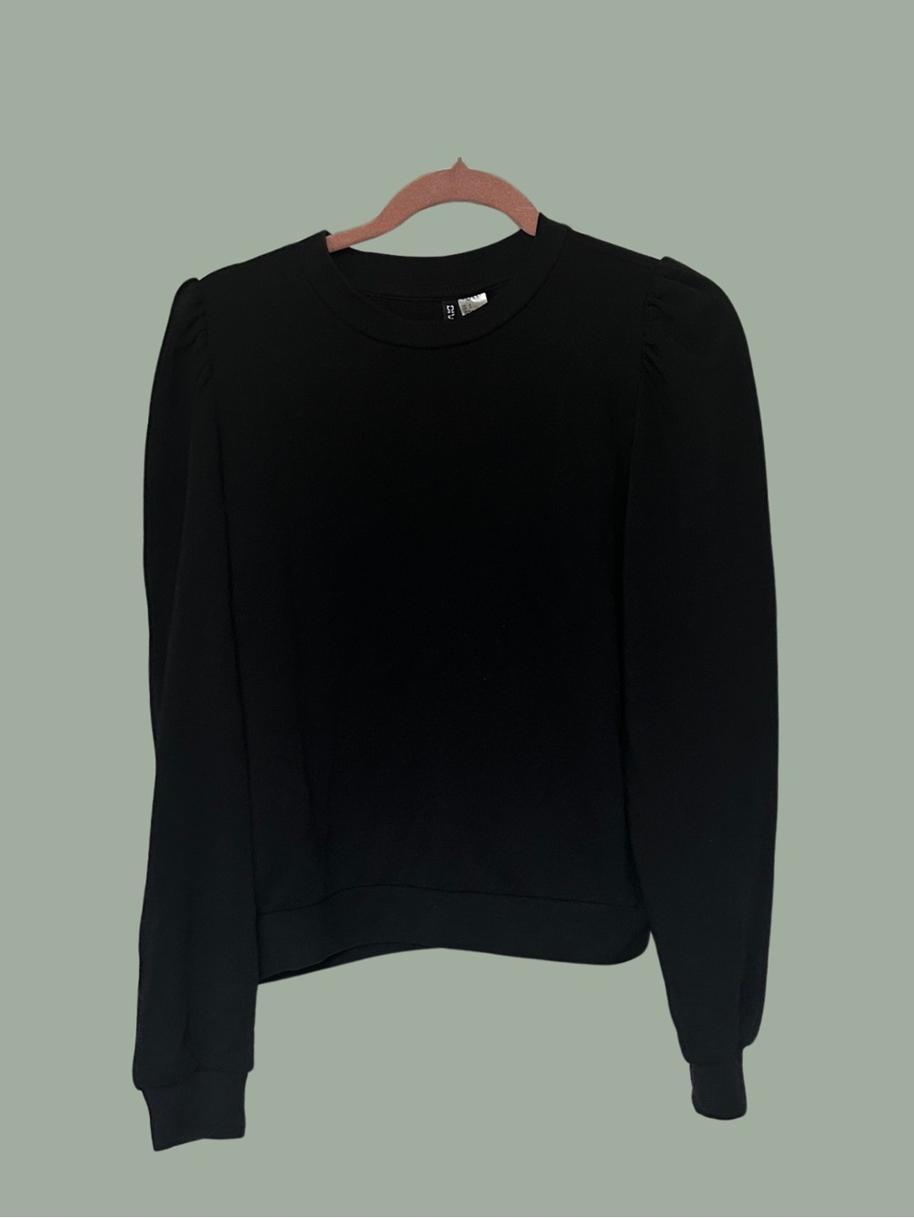 H&M Simple Black Puff Sleeve Sweatshirt $24 SIZE S Layer Fall Winter Cozy Gift